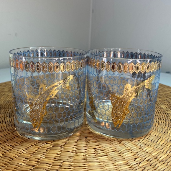 Vintage MCM Rare Culver Seafare Deep Sea Pattern Set of Two Drink Glasses